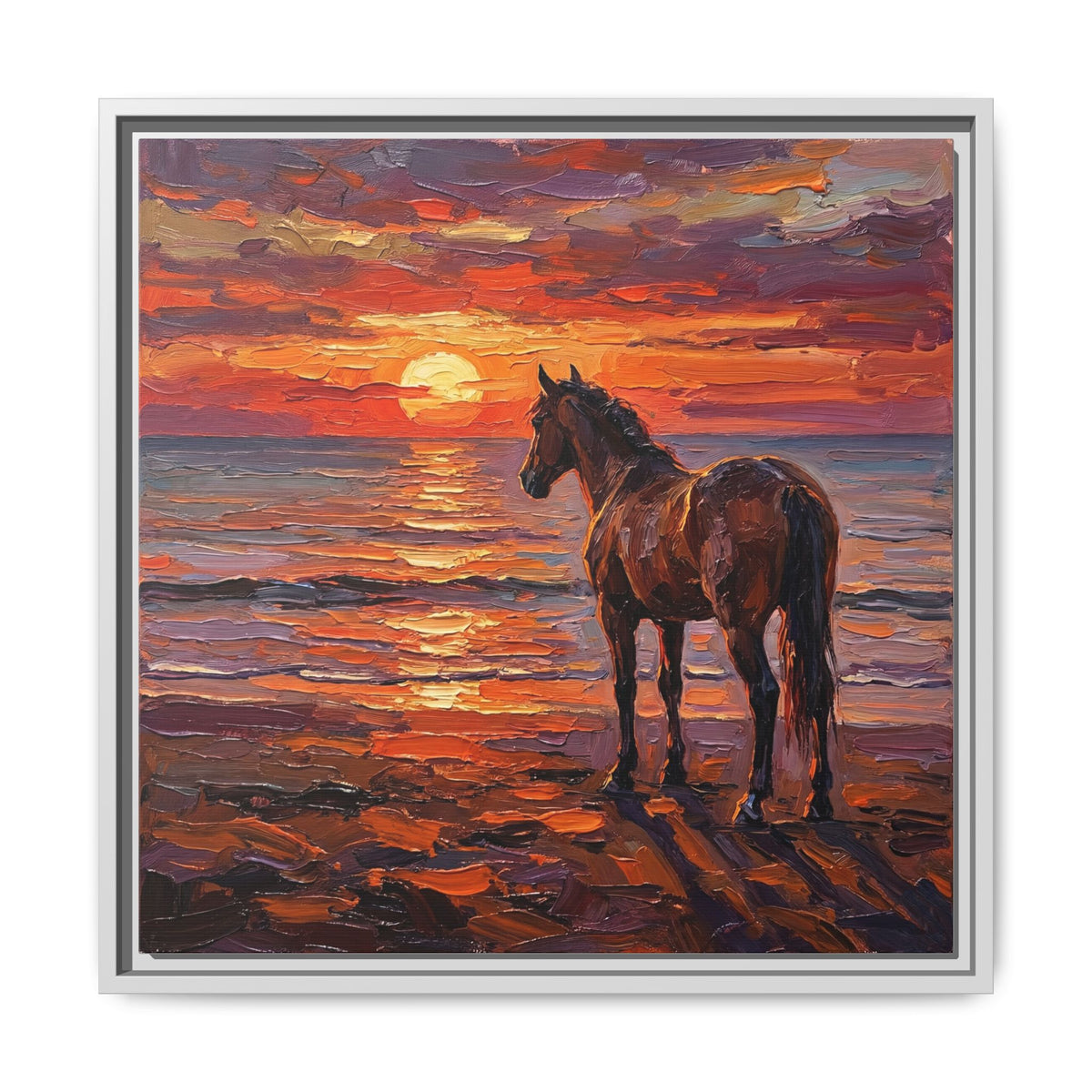 "Beach Sunset - Chocolate Mare" Framed Canvas Wall Art