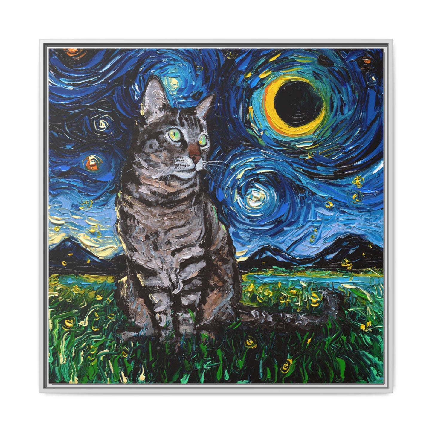 "Tabby Night" Framed Canvas Wall Art