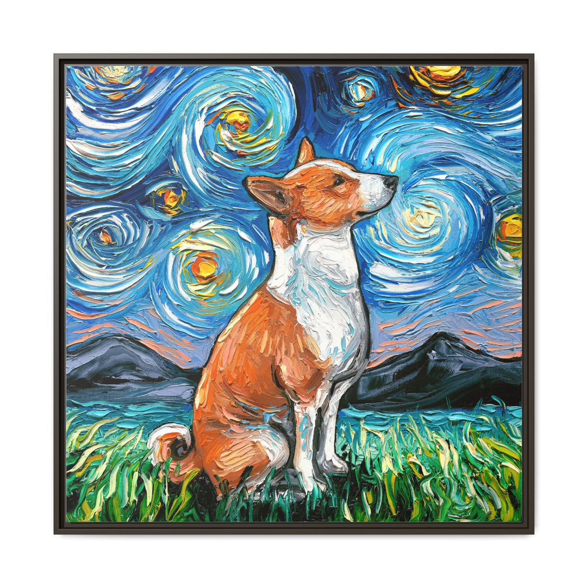 "Basenji Night" Framed Canvas Wall Art