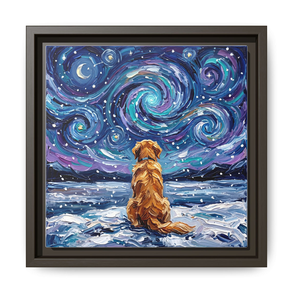 "Snowscape - Golden Retriever" Framed Canvas Wall Art
