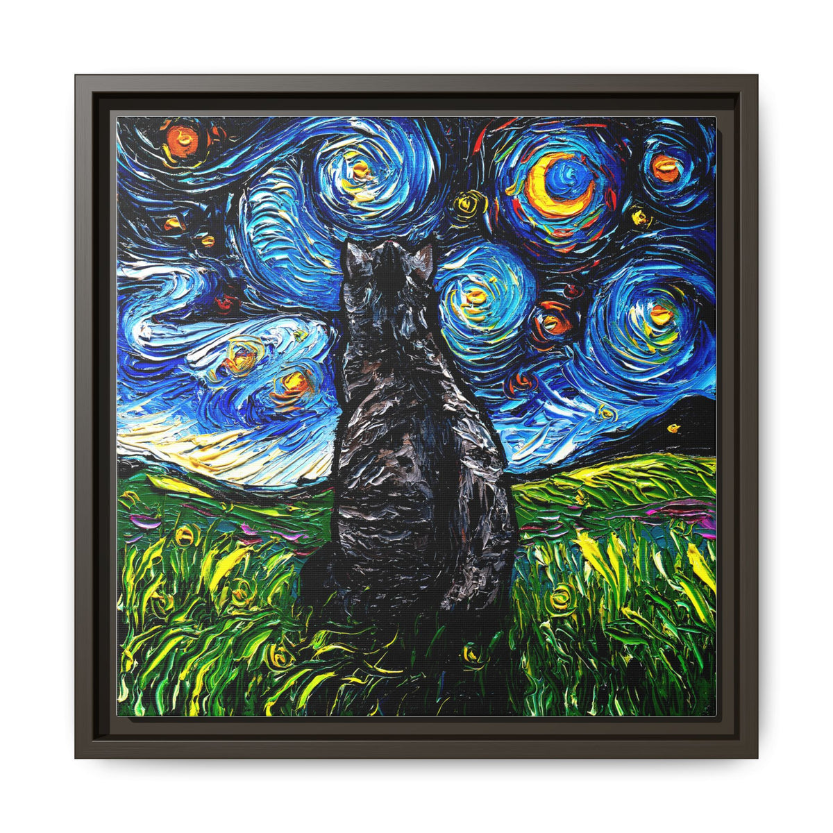 "Gray Tabby Night" Framed Canvas Wall Art