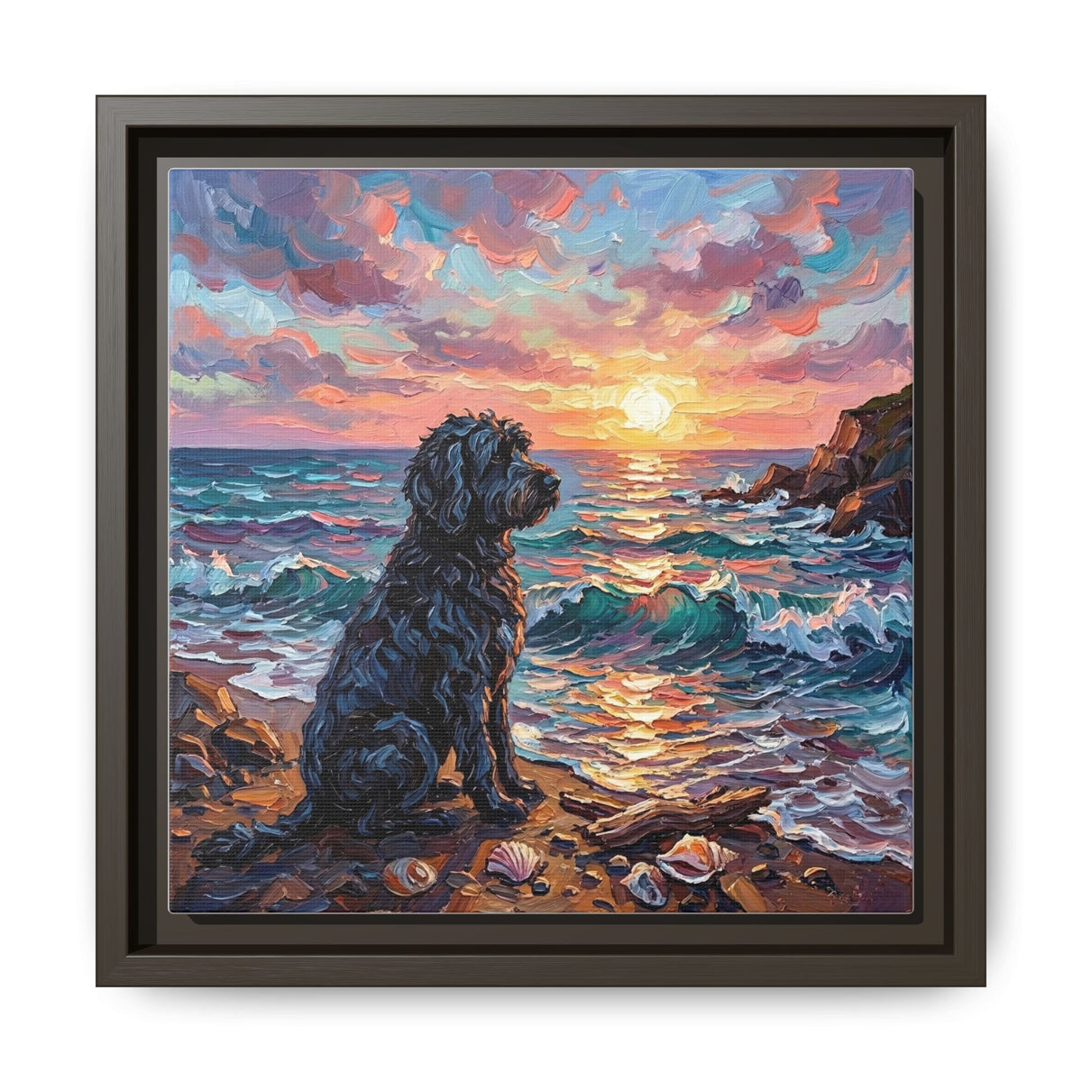 "Beach Days - Portuguese Water Dog" Framed Canvas Wall Art