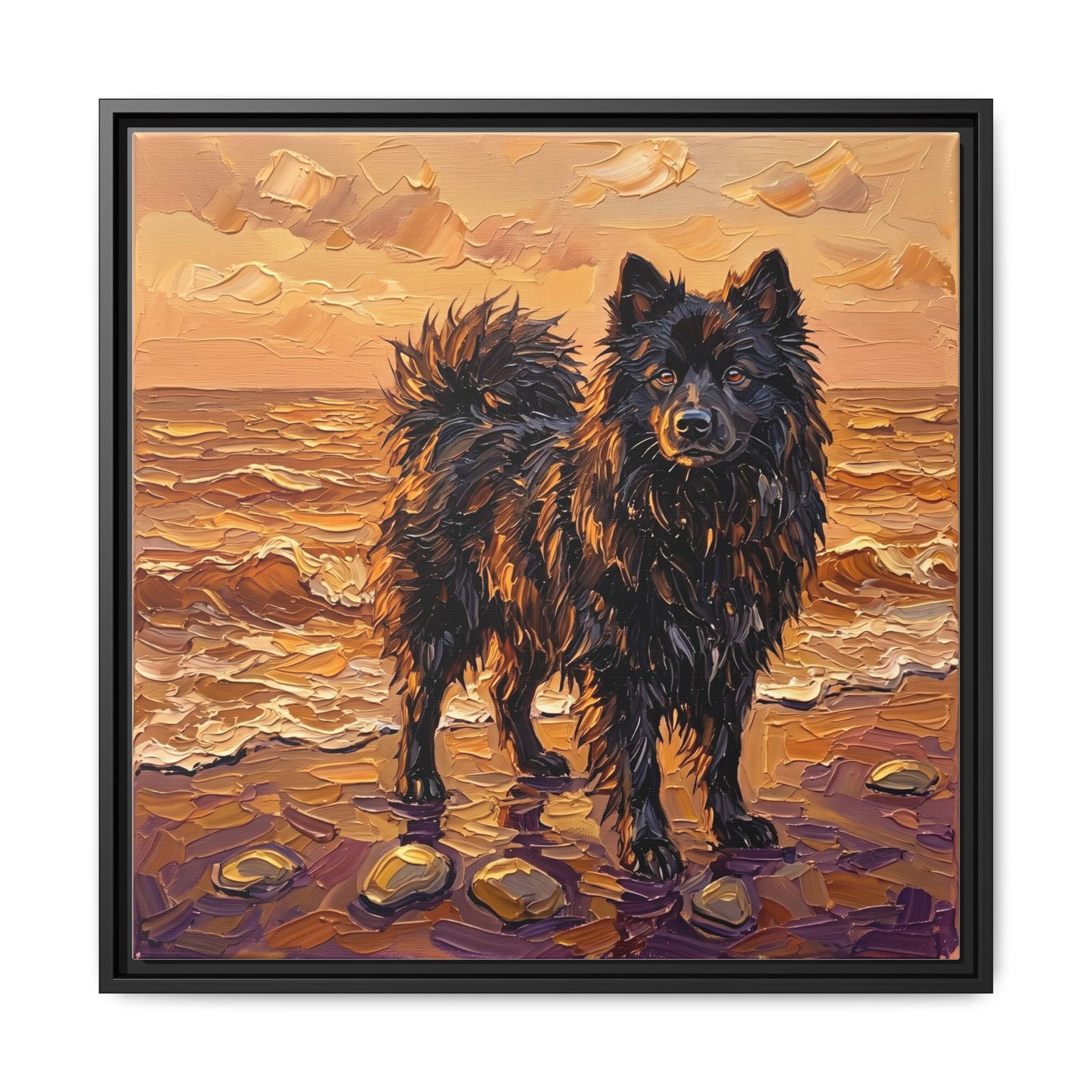 "Beach Day - Swedish Lapphund" Framed Canvas Wall Art