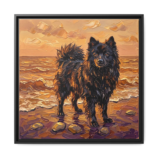 "Beach Day - Swedish Lapphund" Framed Canvas Wall Art