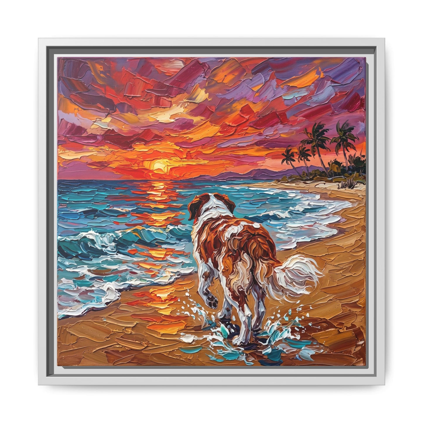 "Beach Sunset - Saint Bernard" Framed Canvas Wall Art