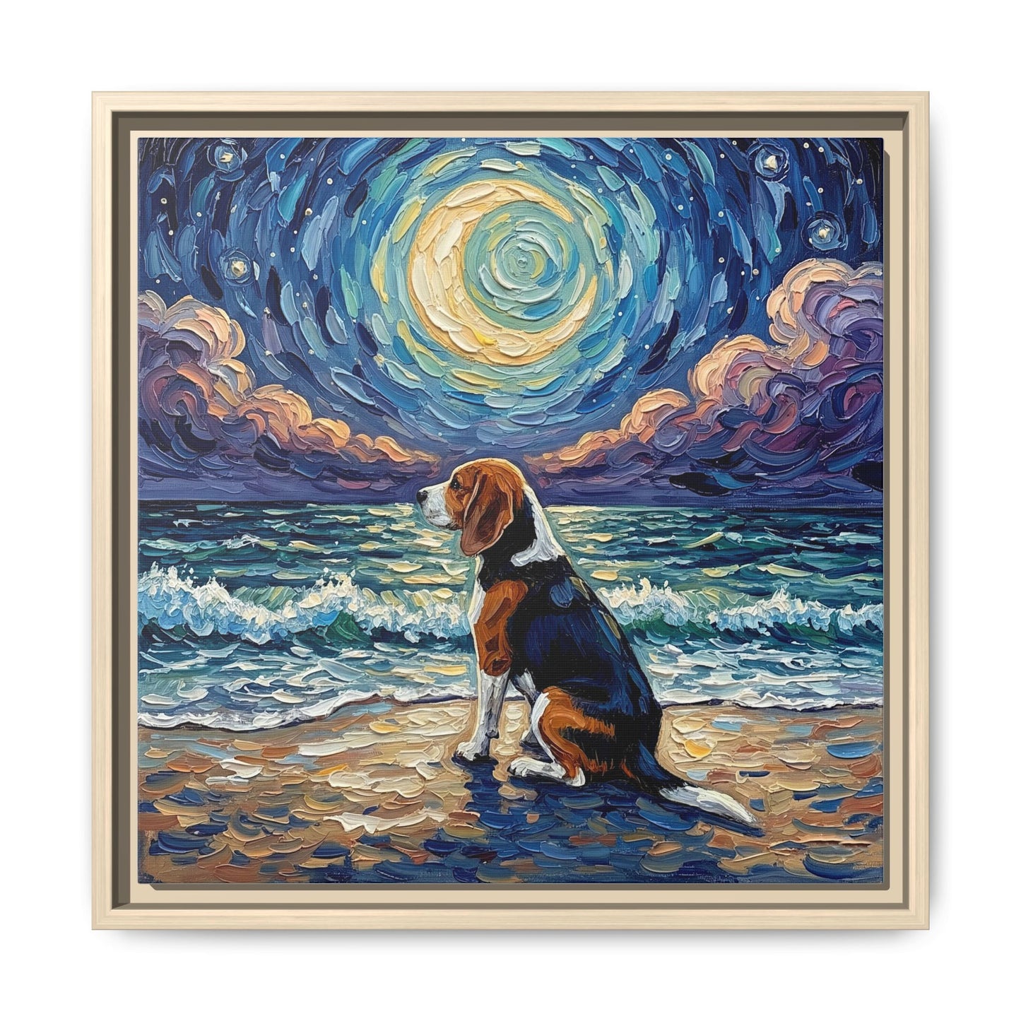 "Beach Nights - Beagle" Framed Canvas Wall Art