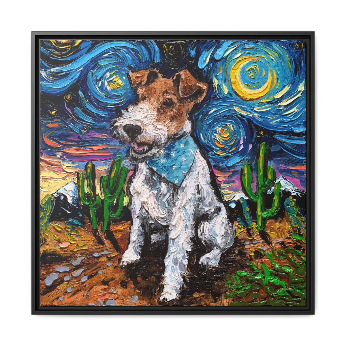 "Wire Fox Terrier Night" Framed Canvas Wall Art