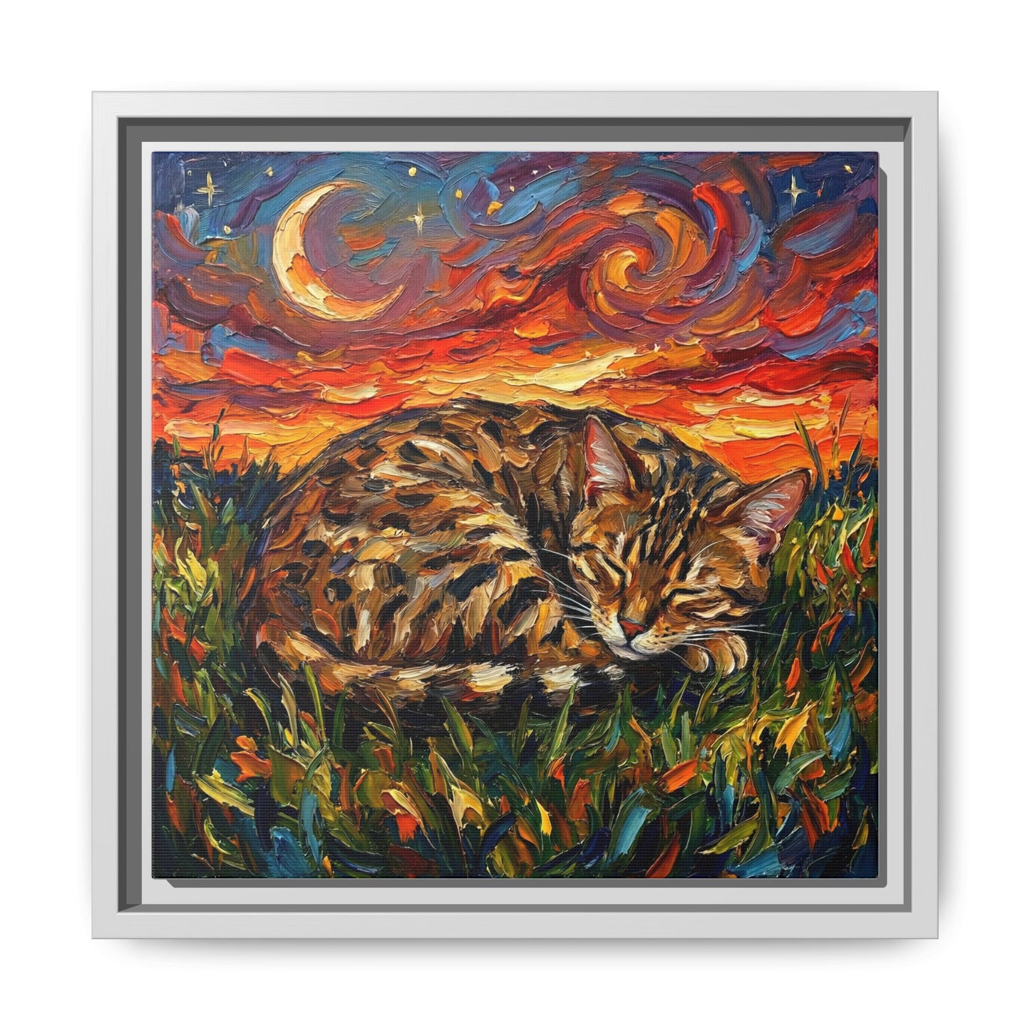 "Sleepy Egyptian Mau Night" Framed Canvas Wall Art
