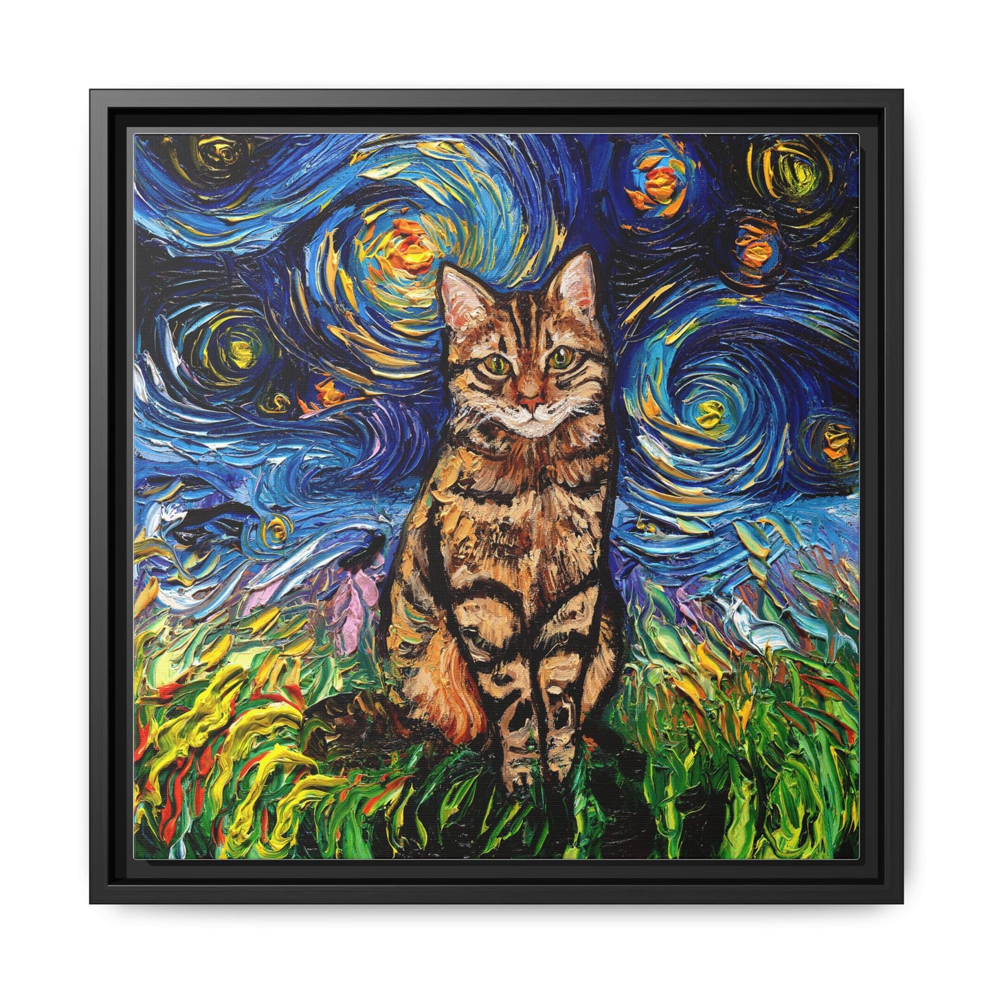 "BrownTabby Night" Framed Canvas Wall Art
