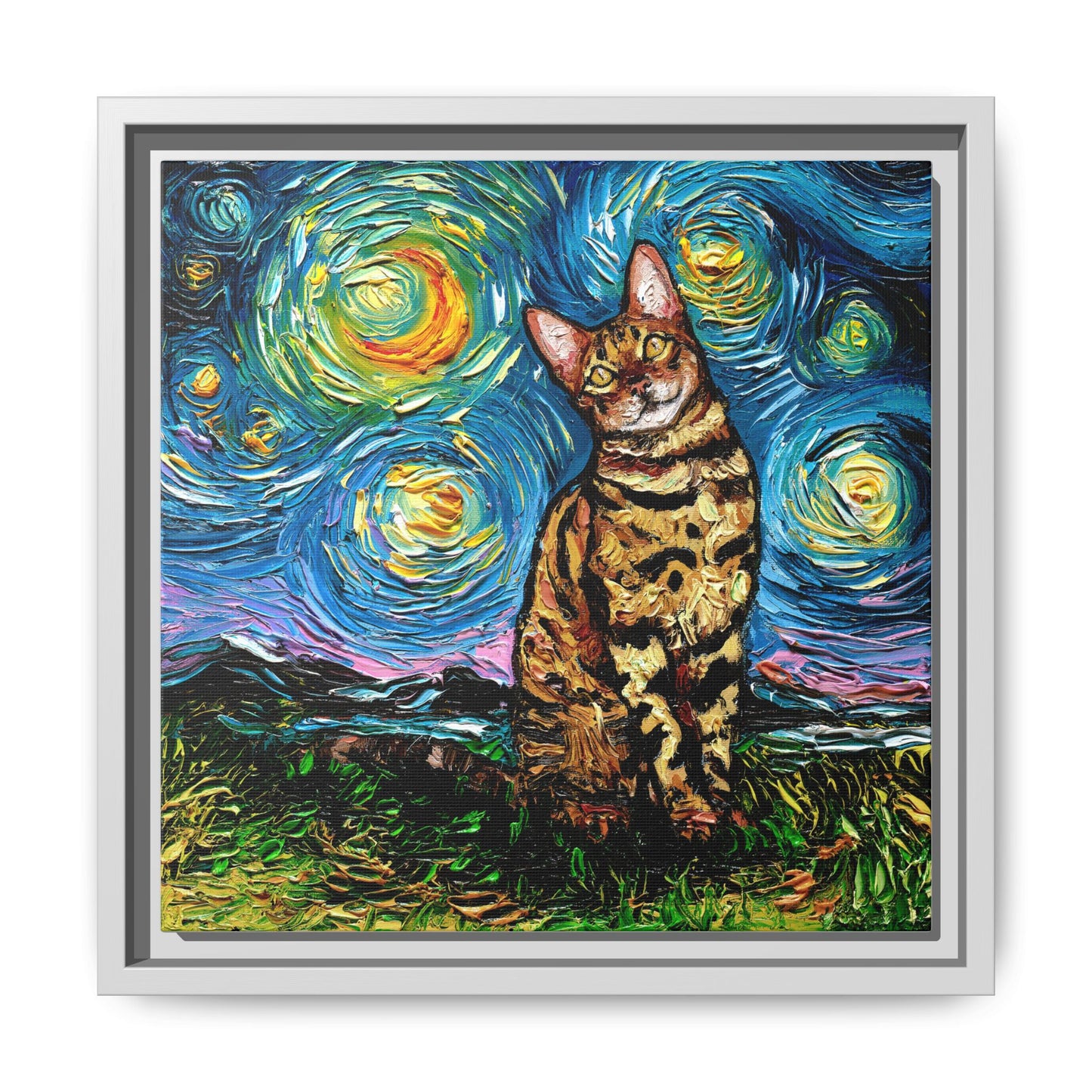 "Bengal Cat Night" Framed Canvas Wall Art