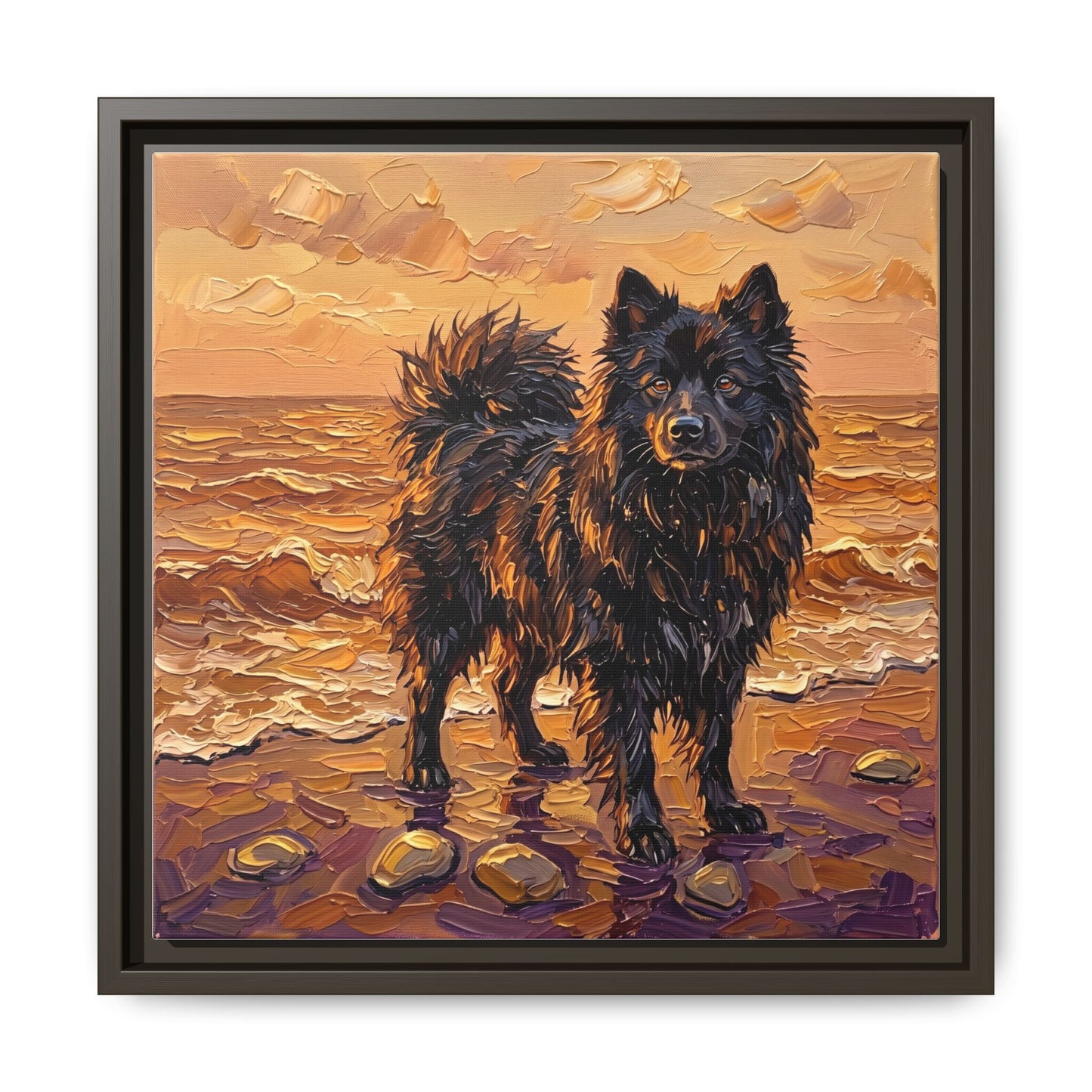 "Beach Day - Swedish Lapphund" Framed Canvas Wall Art