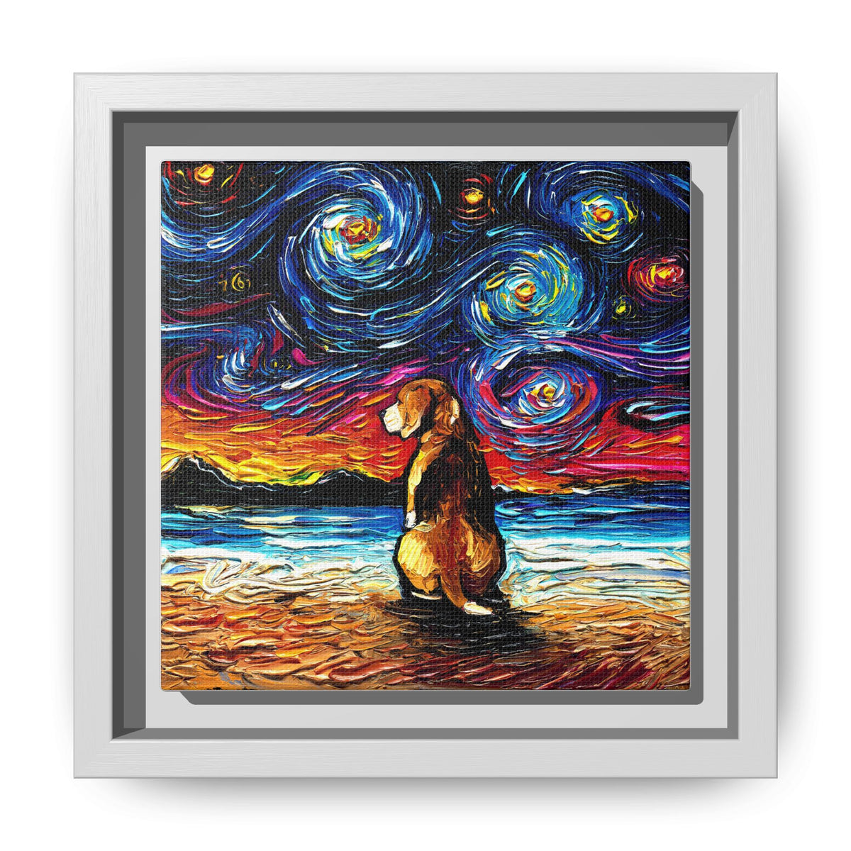 "Beagle Night 2" Framed Canvas Wall Art