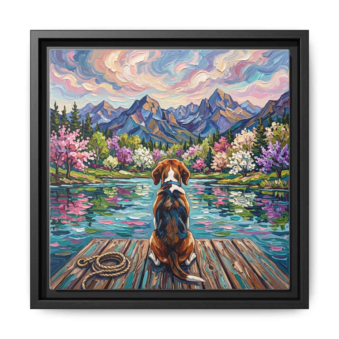 "On The Dock - Beagle" Framed Canvas Wall Art