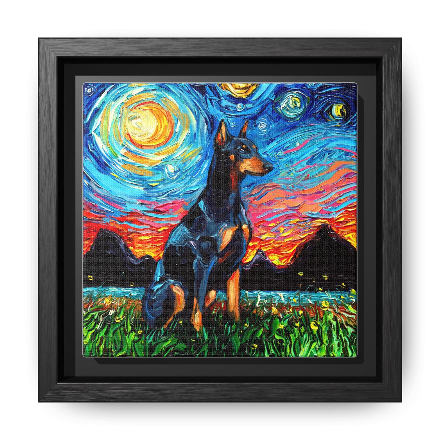 "Doberman Night" Framed Canvas Wall Art