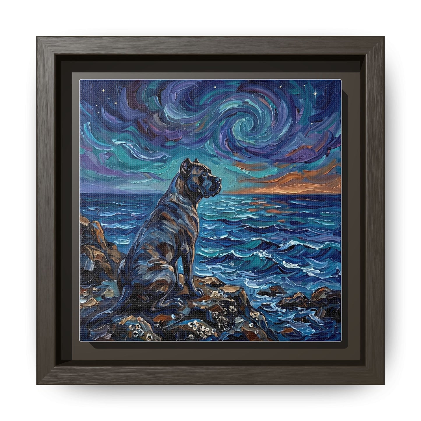 "Beach Night - Cane Corso" Framed Canvas Wall Art