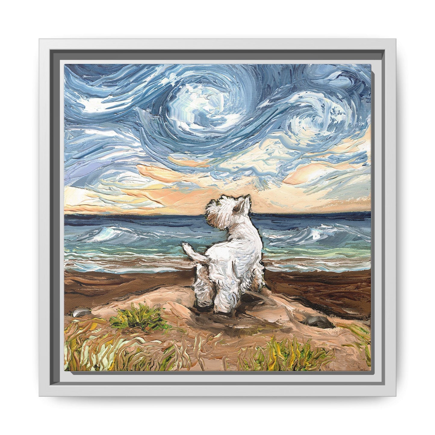 "Beach Day - Westie" Framed Canvas Wall Art