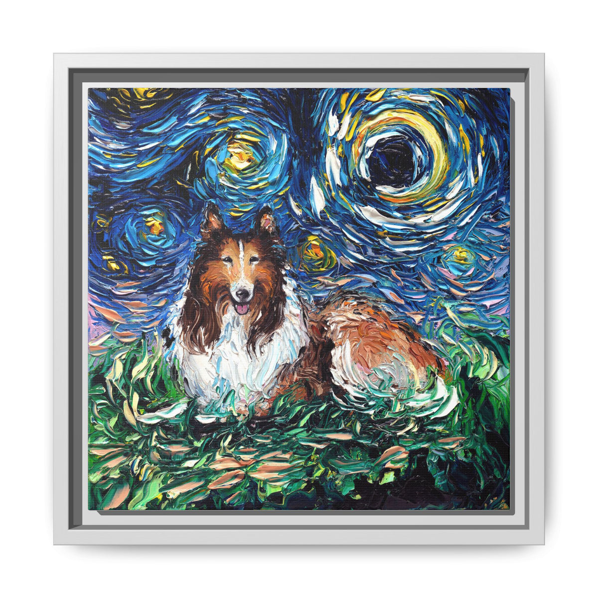 "Collie Night" Framed Canvas Wall Art