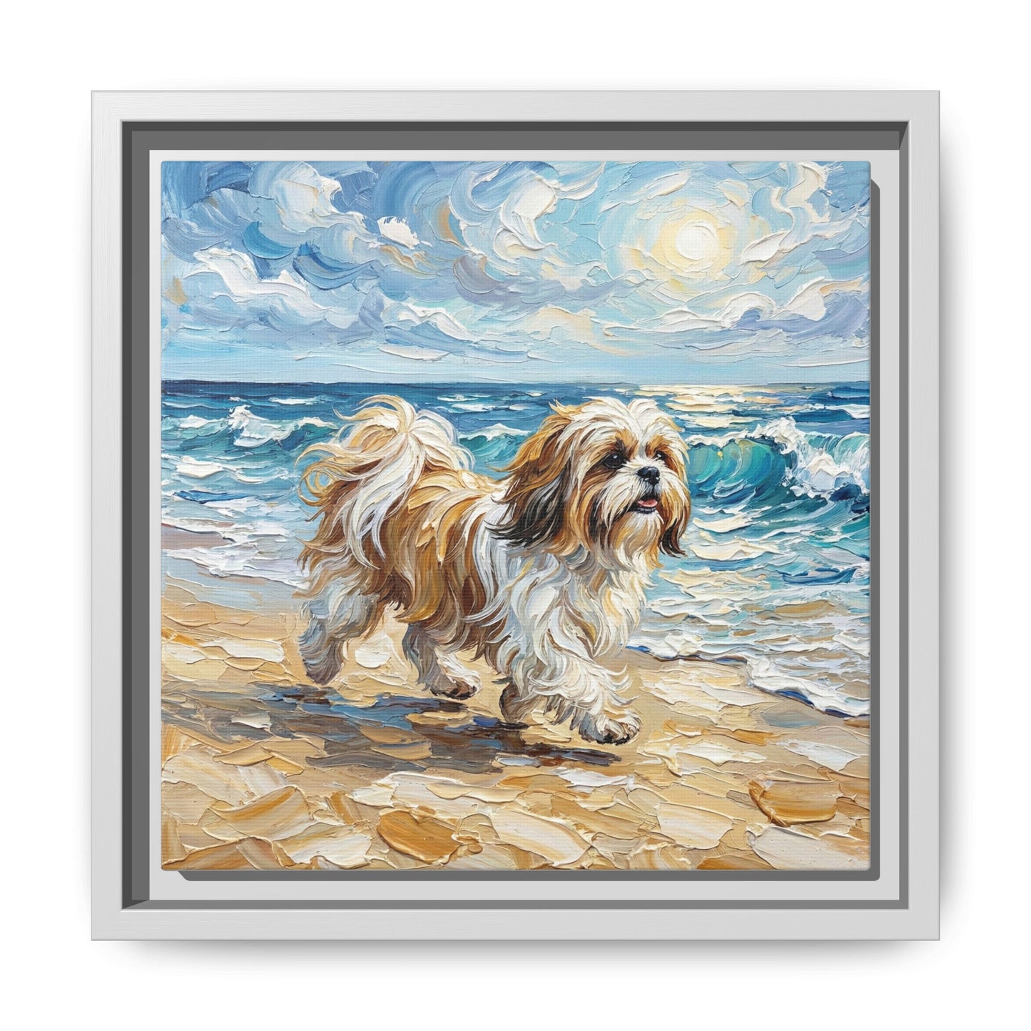 "Beach Day - Shih Tzu" Framed Canvas Wall Art
