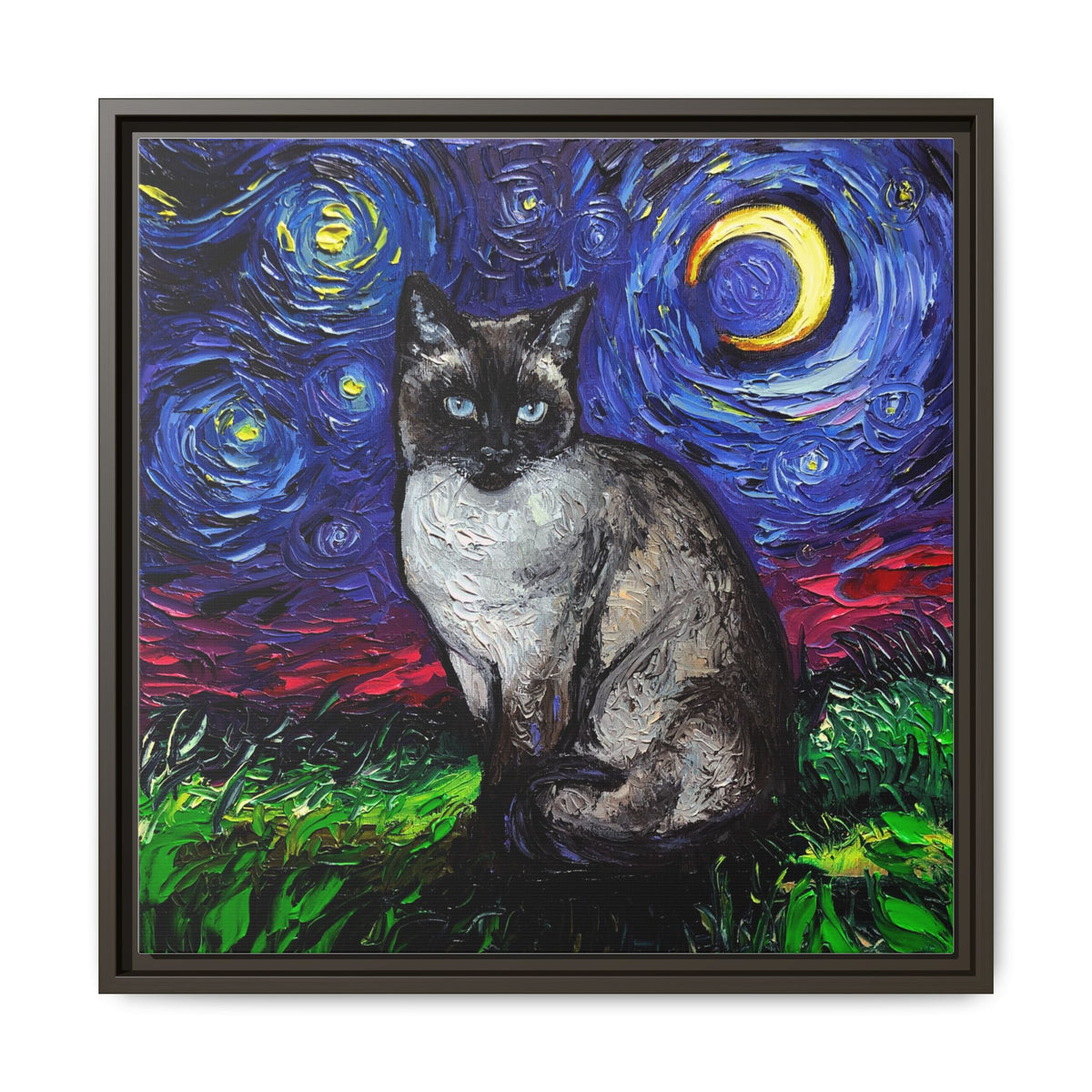 "Siamese Night" Framed Canvas Wall Art