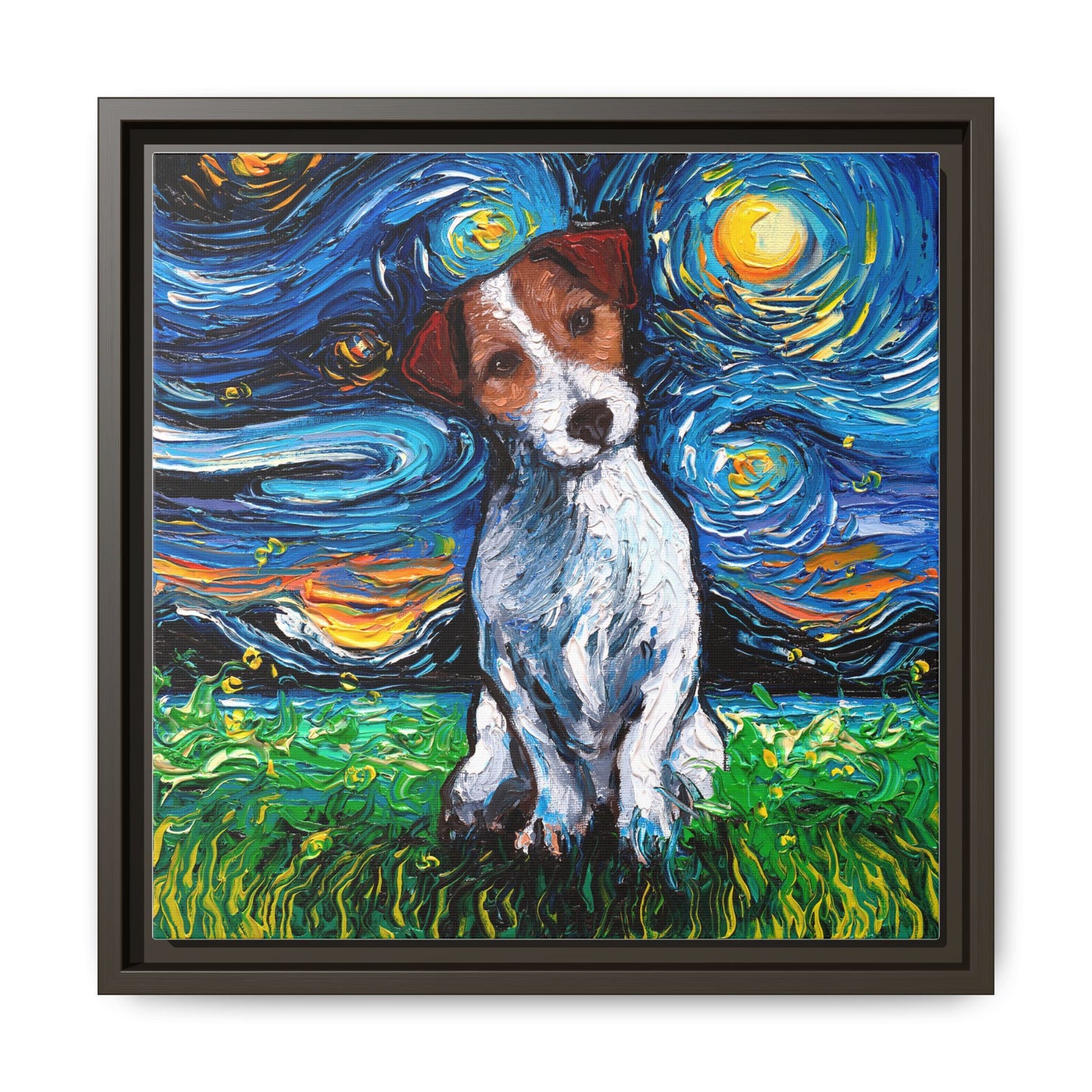 "Jack Russell Night" Framed Canvas Wall Art