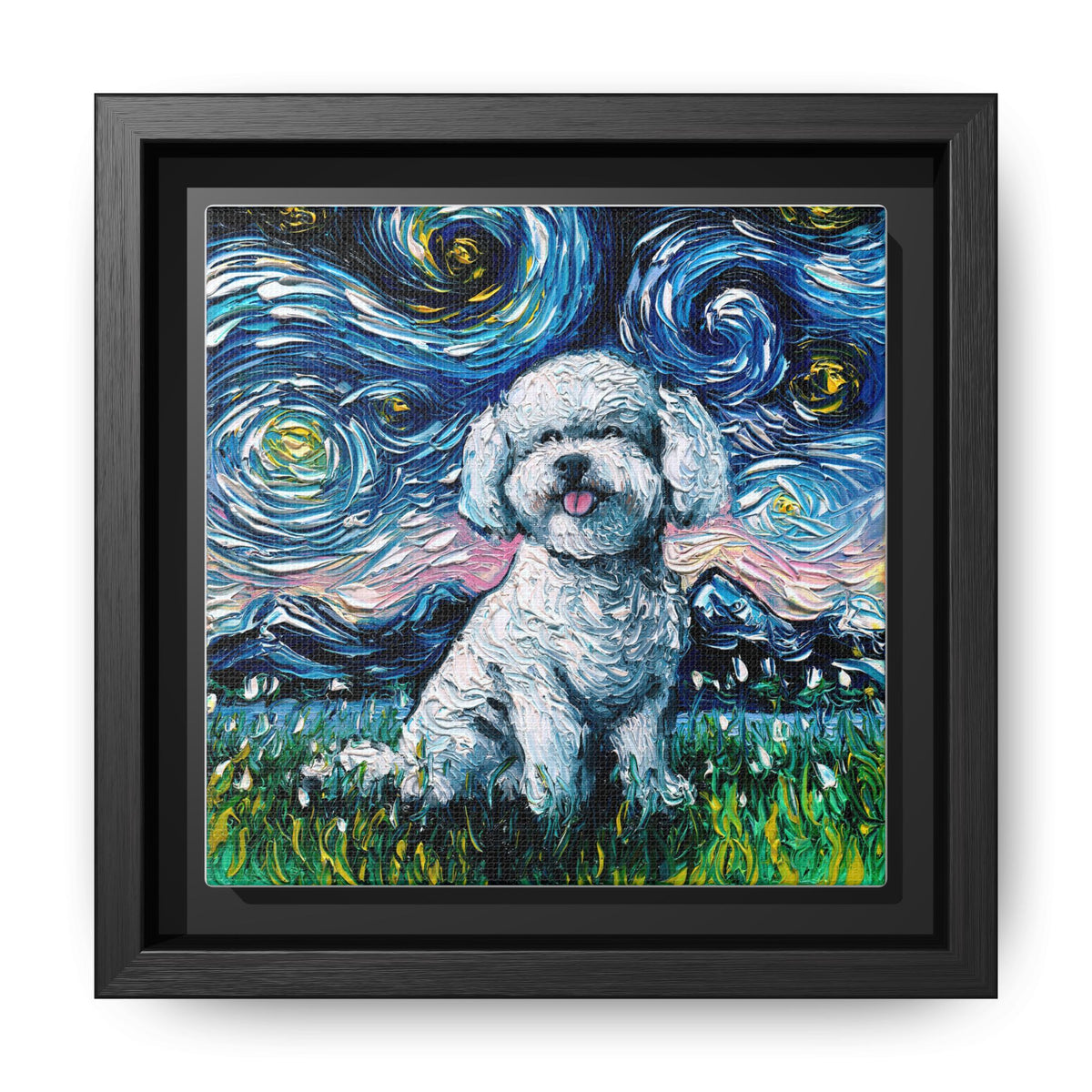 "Bichon Night" Framed Canvas Wall Art