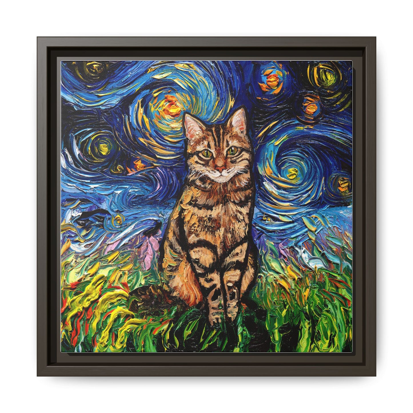 "BrownTabby Night" Framed Canvas Wall Art