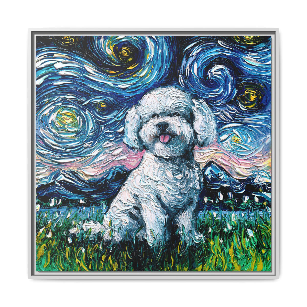 "Bichon Night" Framed Canvas Wall Art