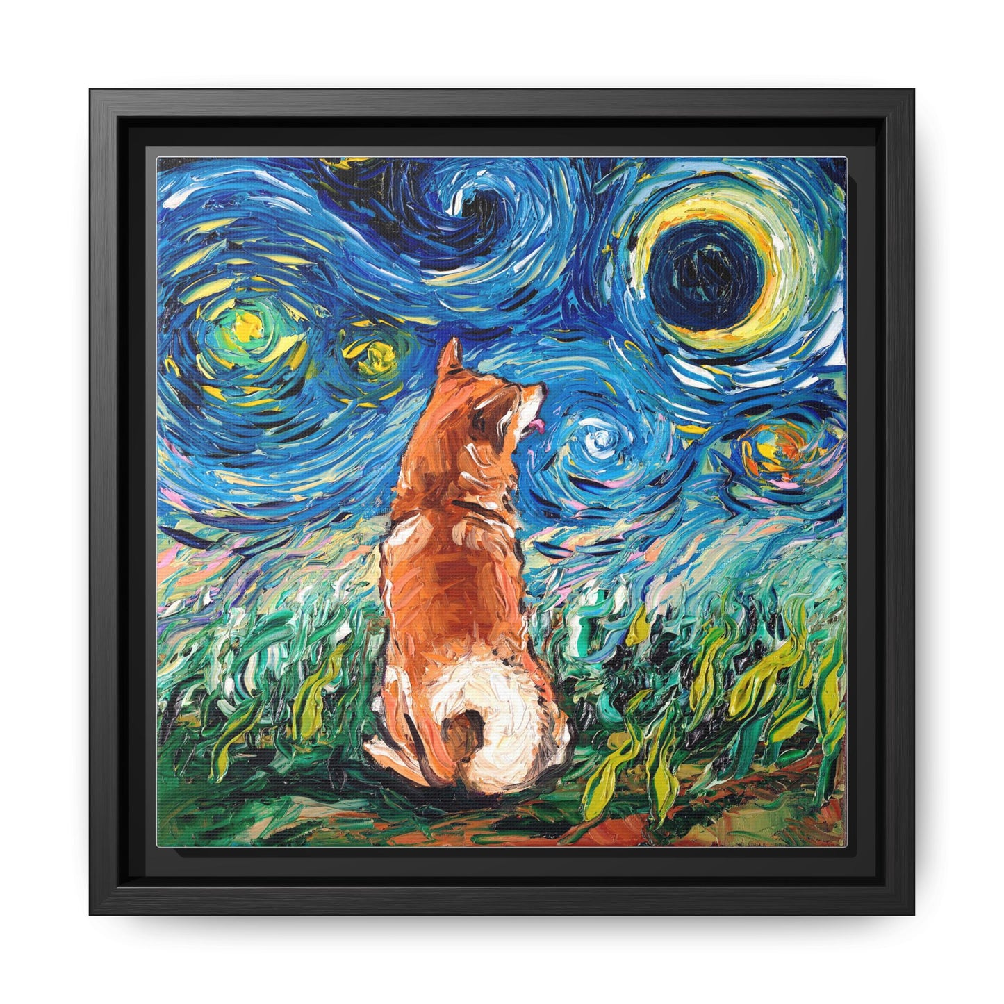 "Shiba Inu Night" Framed Canvas Wall Art