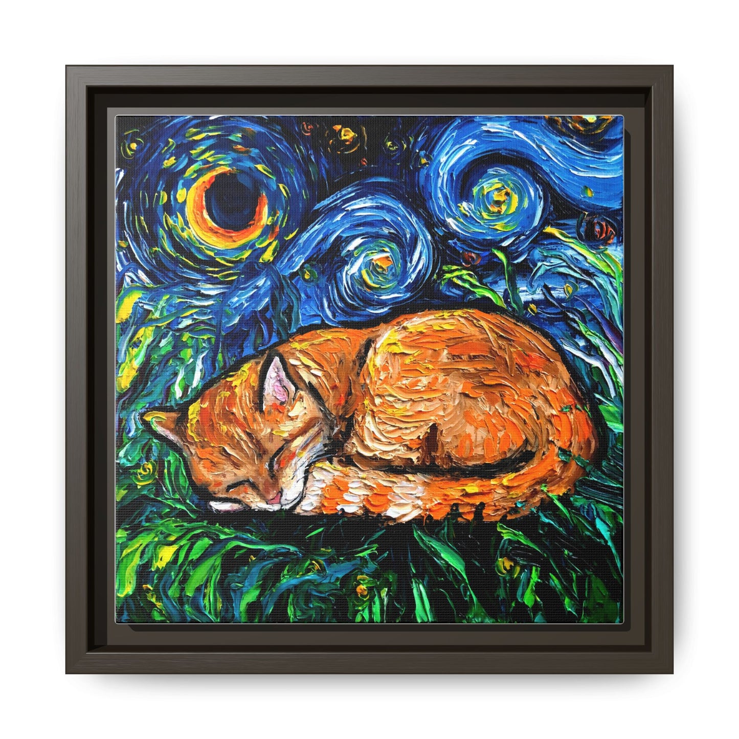 "Orange Tabby Night" Framed Canvas Wall Art