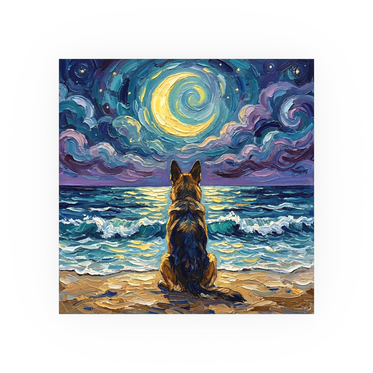 "Beach Night - German Shepherd" Wall Art Paper Print