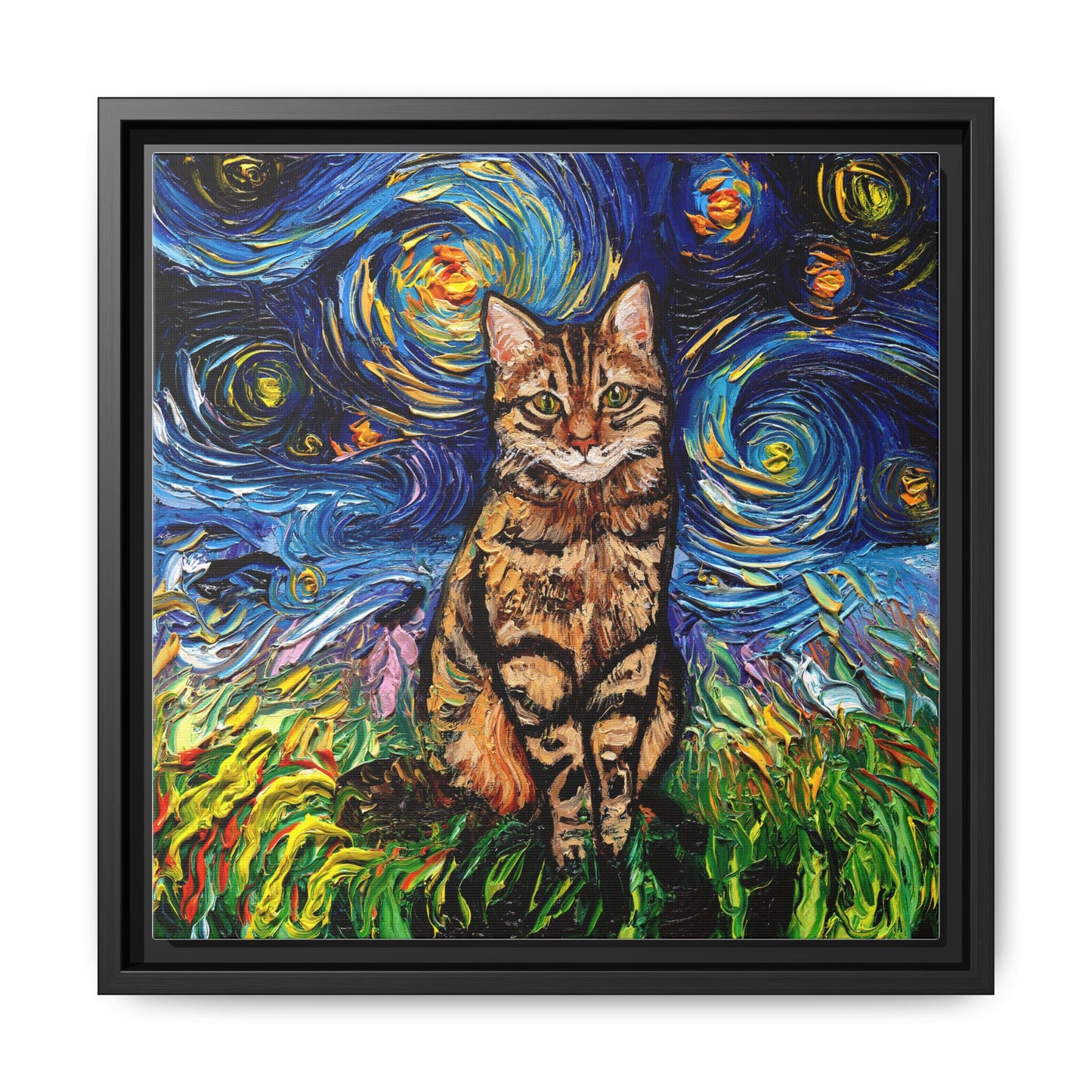 "BrownTabby Night" Framed Canvas Wall Art