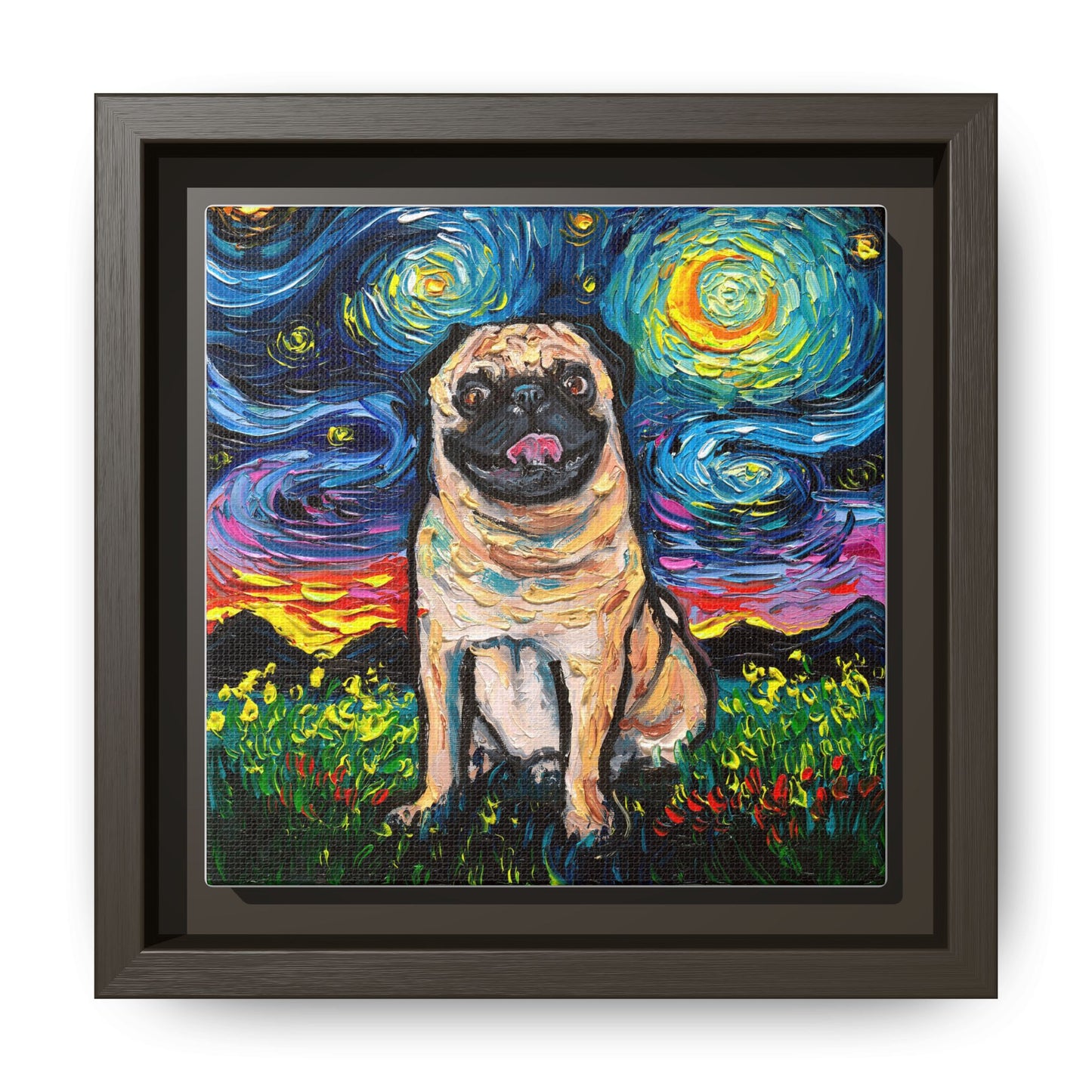 "Fawn Pug Night" Framed Canvas Wall Art
