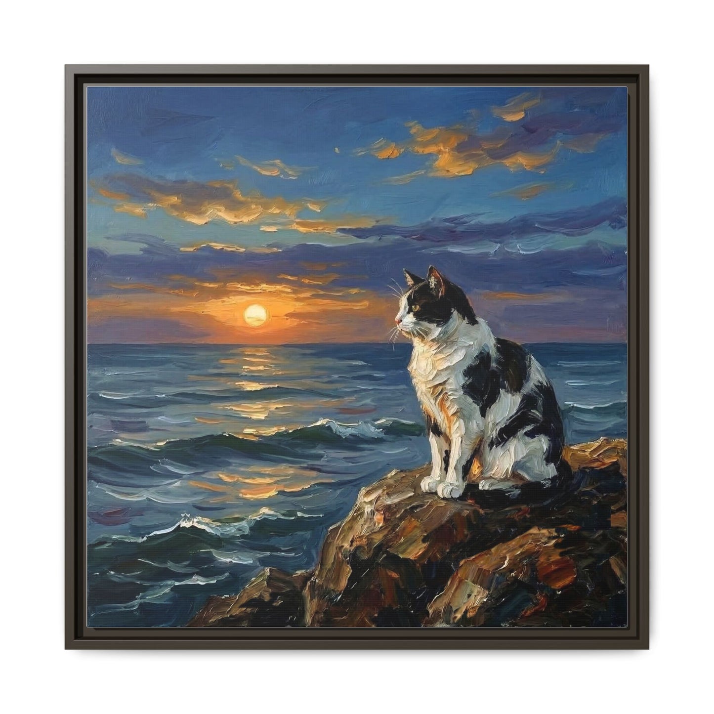 "Beach Day - Magpie Cat" Framed Canvas Wall Art