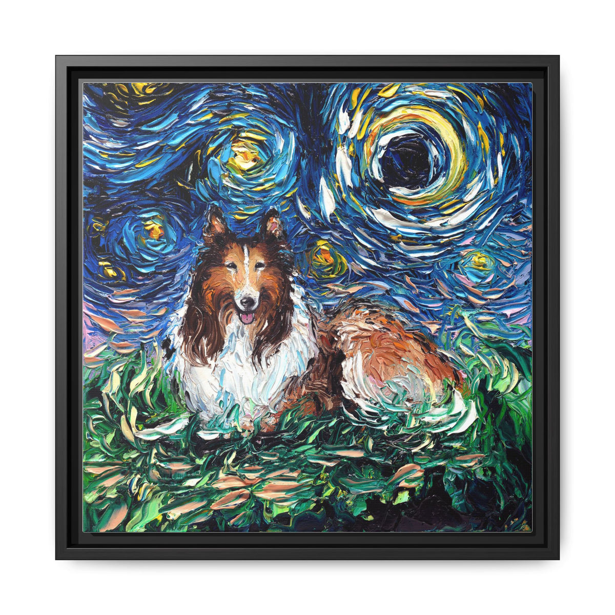 "Collie Night" Framed Canvas Wall Art
