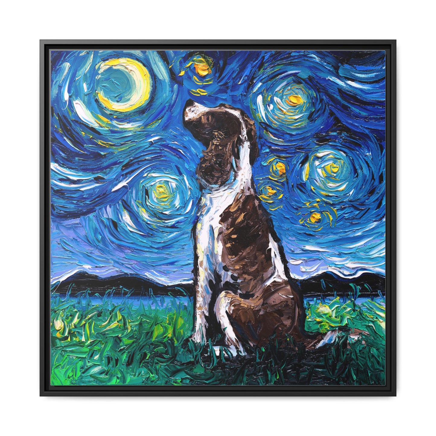 "English Springer Spaniel Night" Framed Canvas Wall Art