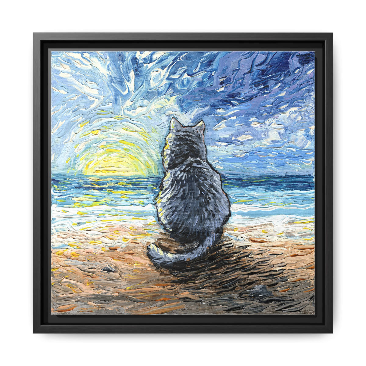 "Beach Day - Nebelung Cat" Framed Canvas Wall Art