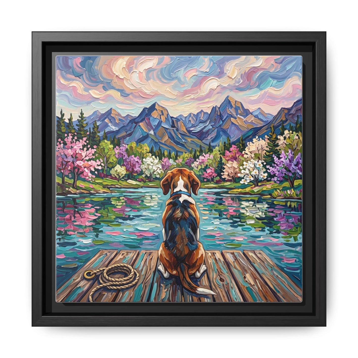 "On The Dock - Beagle" Framed Canvas Wall Art