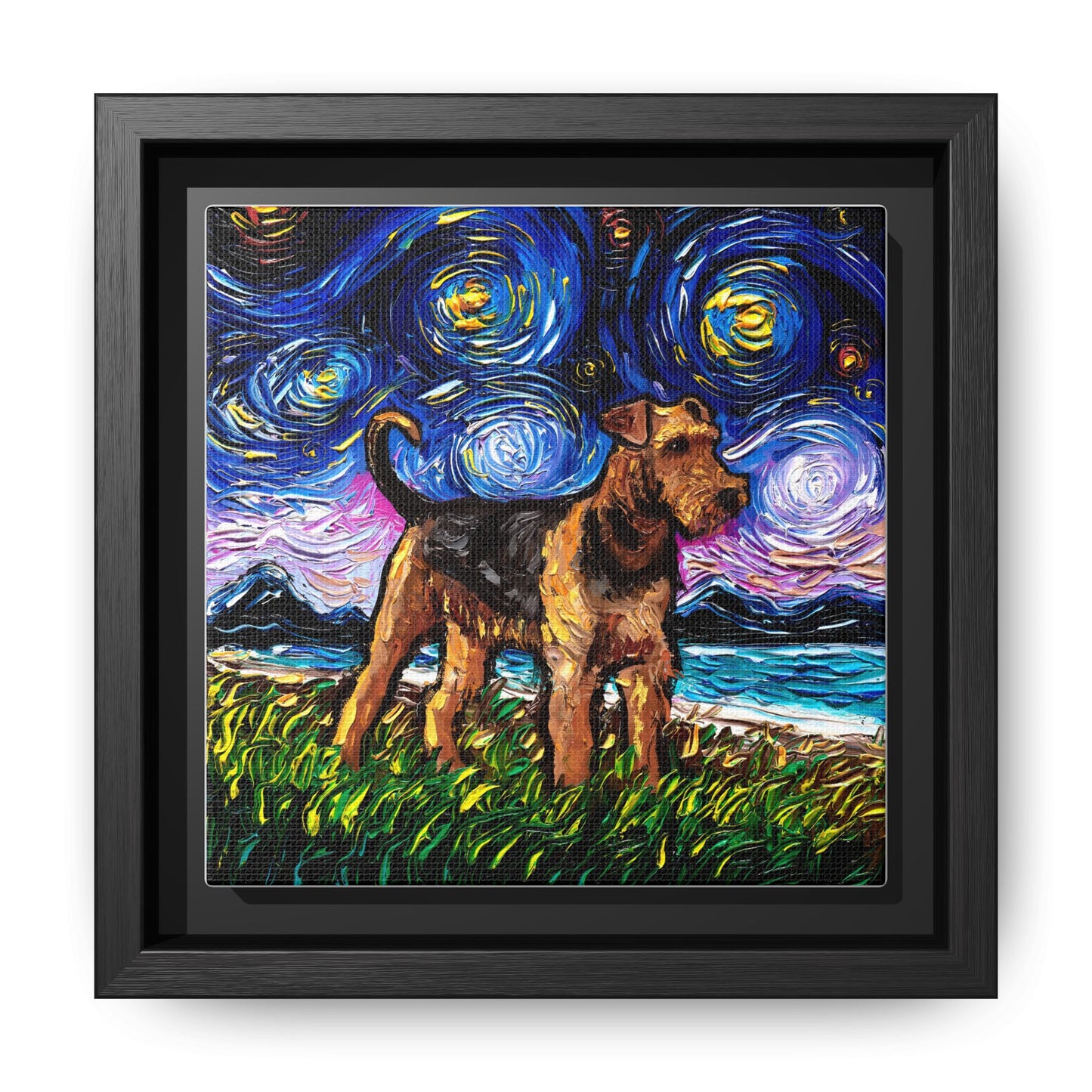 "Airedale Terrier Night" Framed Canvas Wall Art
