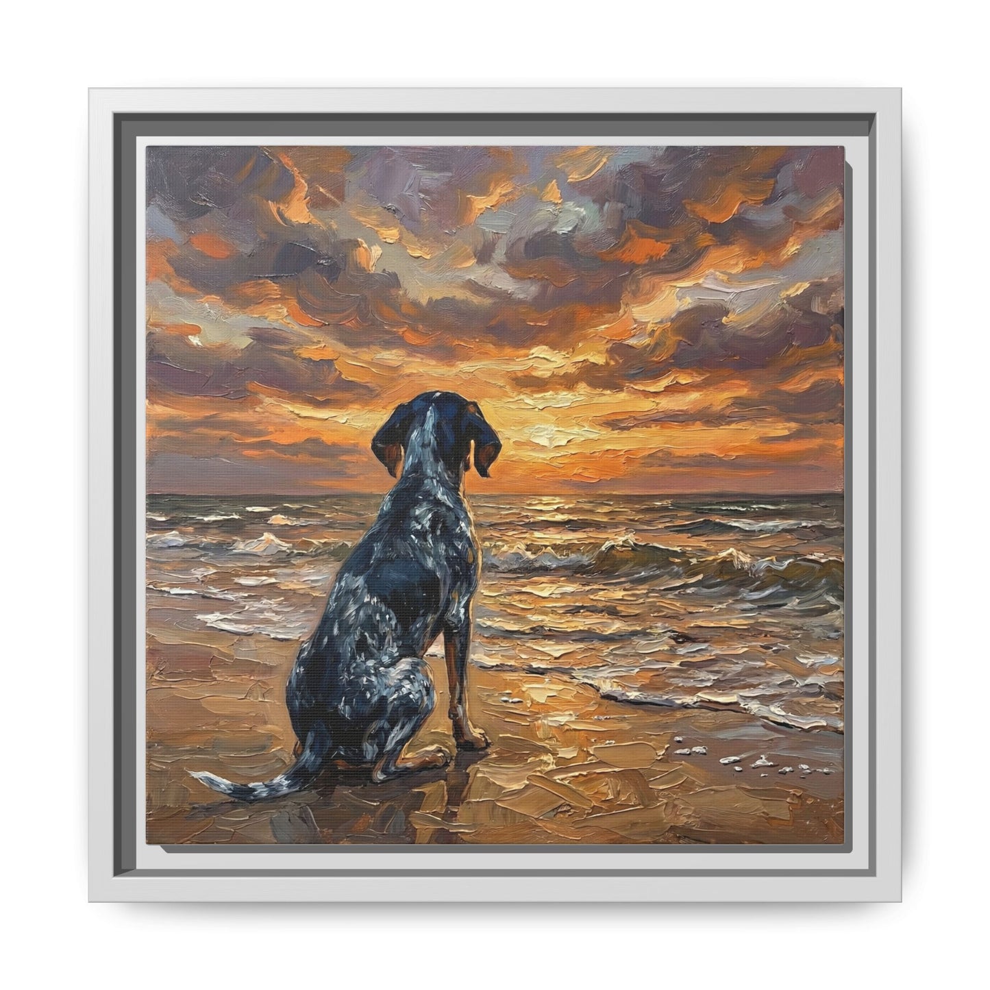 "Beach Day - Blue Tick Coonhound" Framed Canvas Wall Art