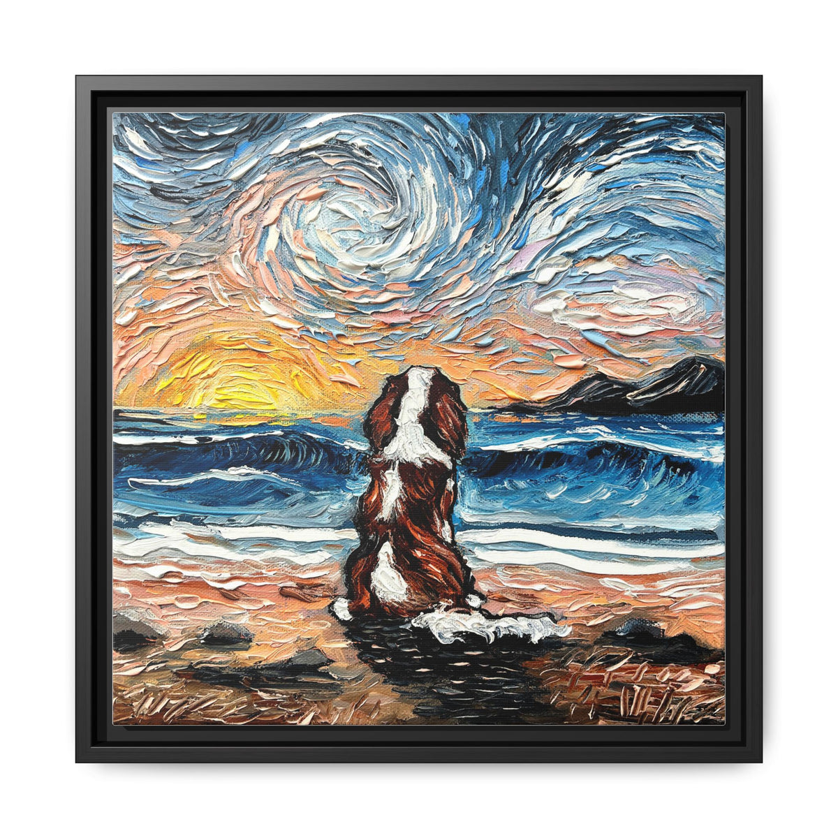 "Beach Days - Blenheim Spaniel" Framed Canvas Wall Art