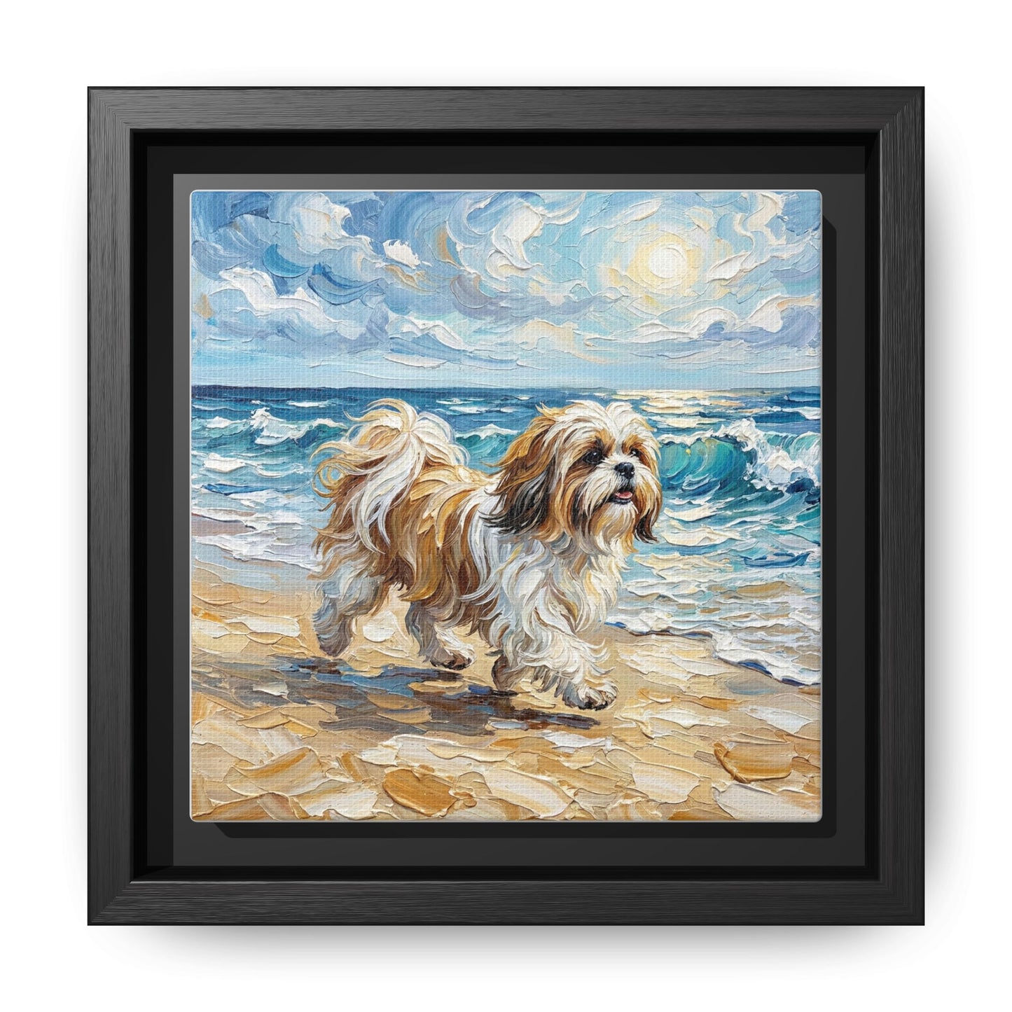"Beach Day - Shih Tzu" Framed Canvas Wall Art