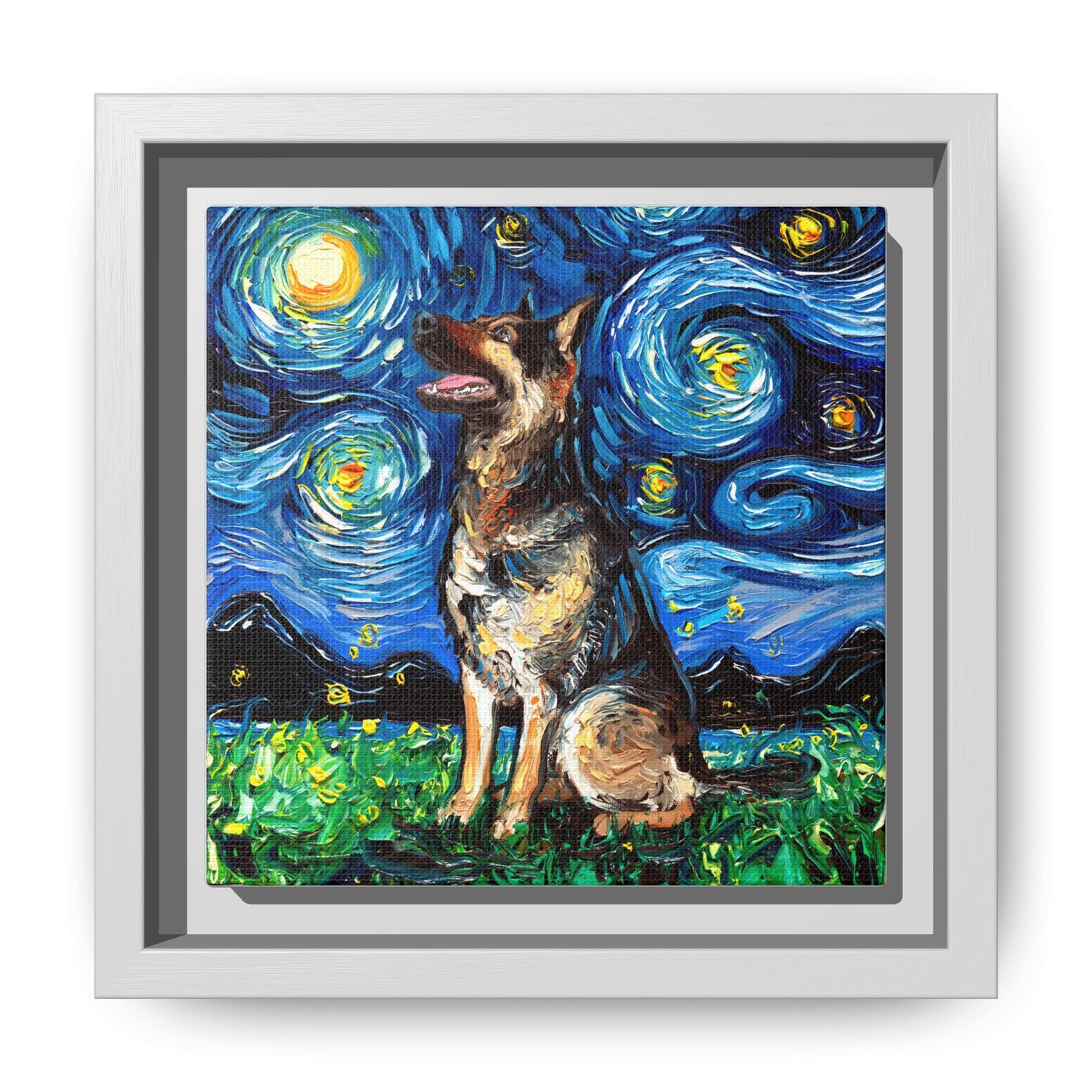 "German Shepherd Night" Framed Canvas Wall Art