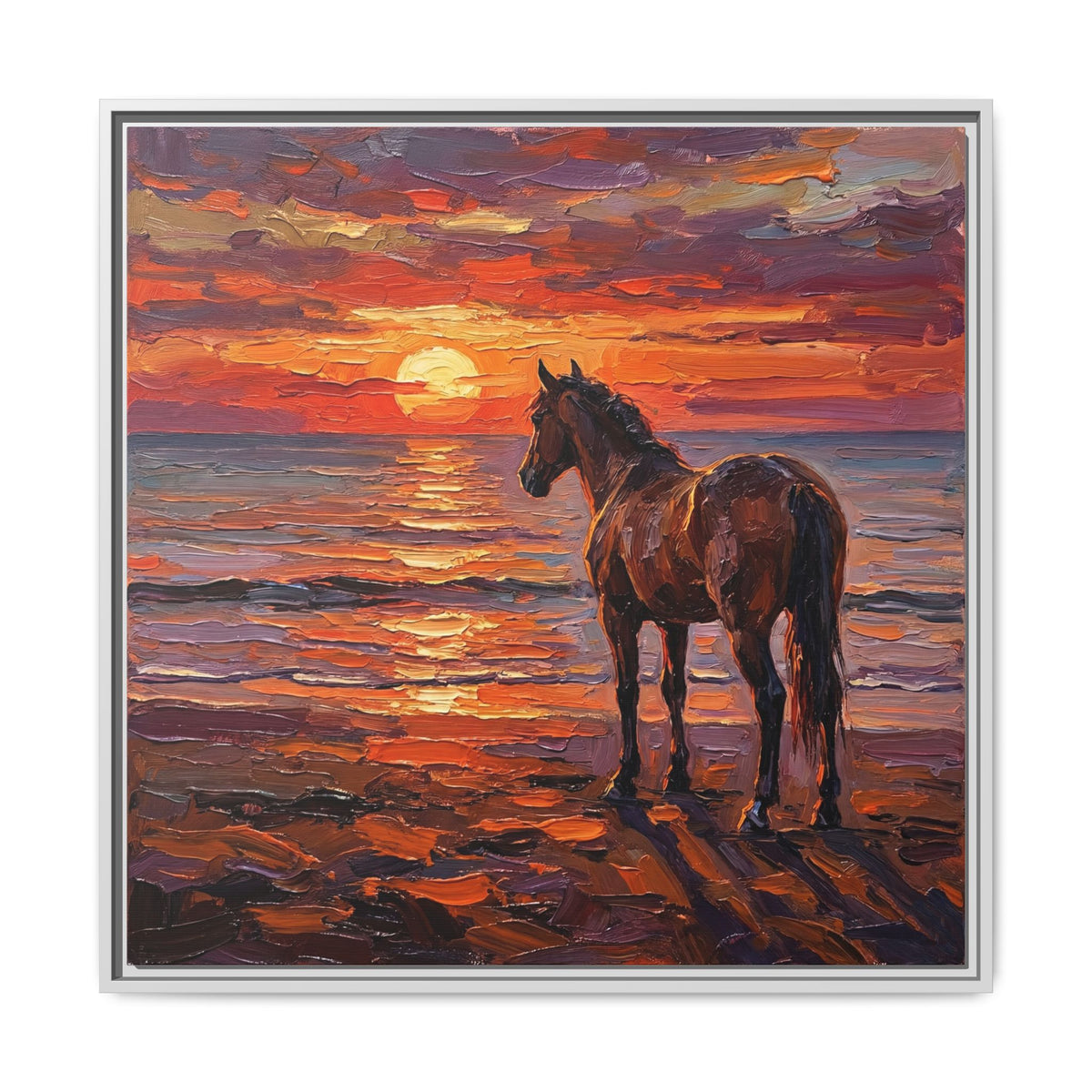 "Beach Sunset - Chocolate Mare" Framed Canvas Wall Art