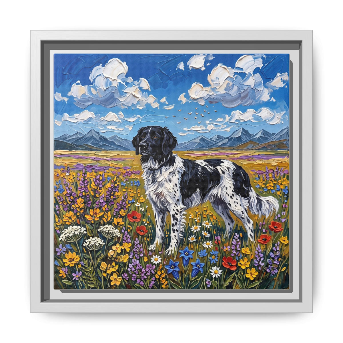 "Amongst The Flowers - Large Munsterlander" Framed Canvas Wall Art