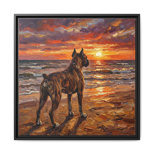 "Beach Day - Brindle Boxer" Framed Canvas Wall Art