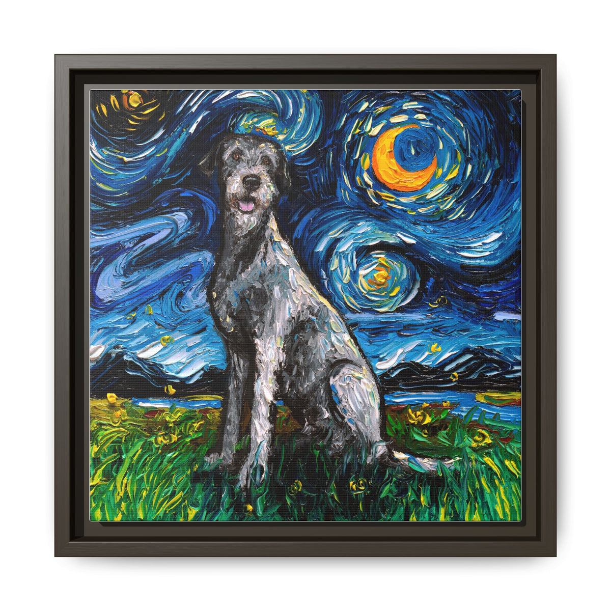 "Irish Wolfhound Night" Framed Canvas Wall Art