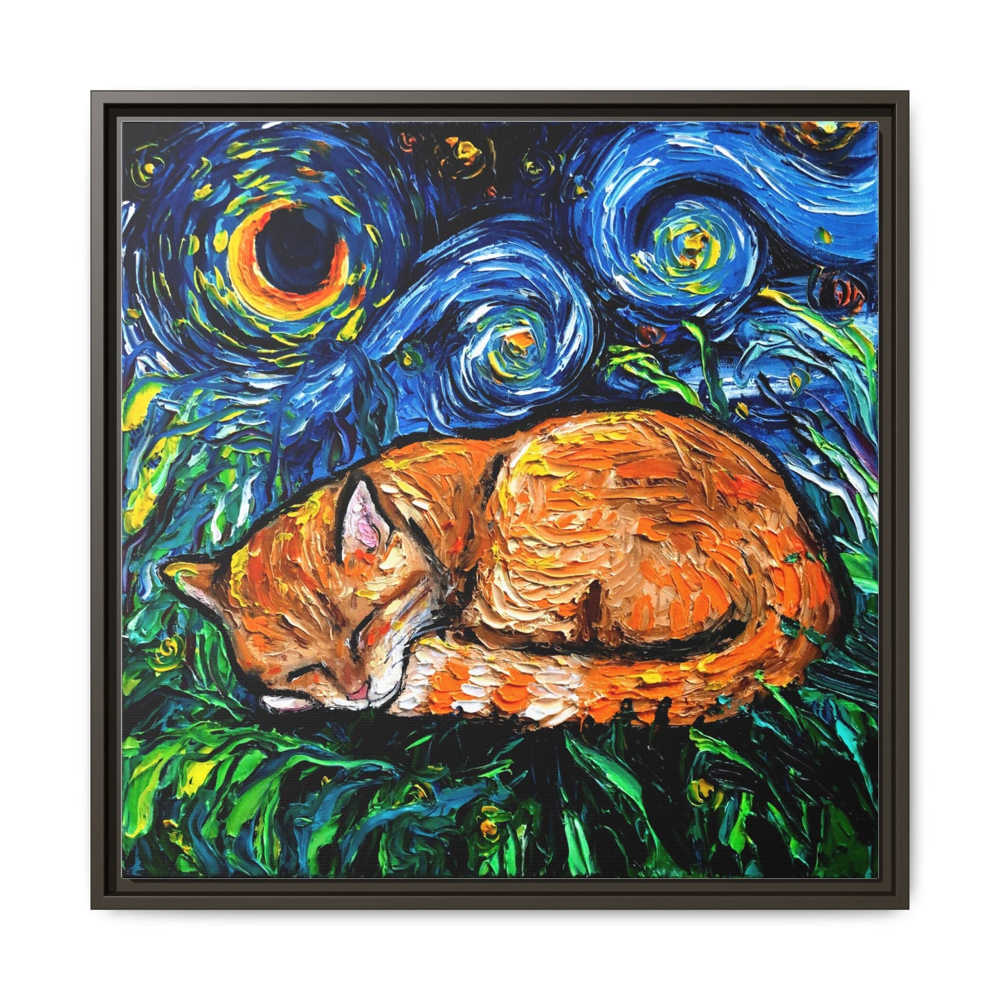 "Orange Tabby Night" Framed Canvas Wall Art