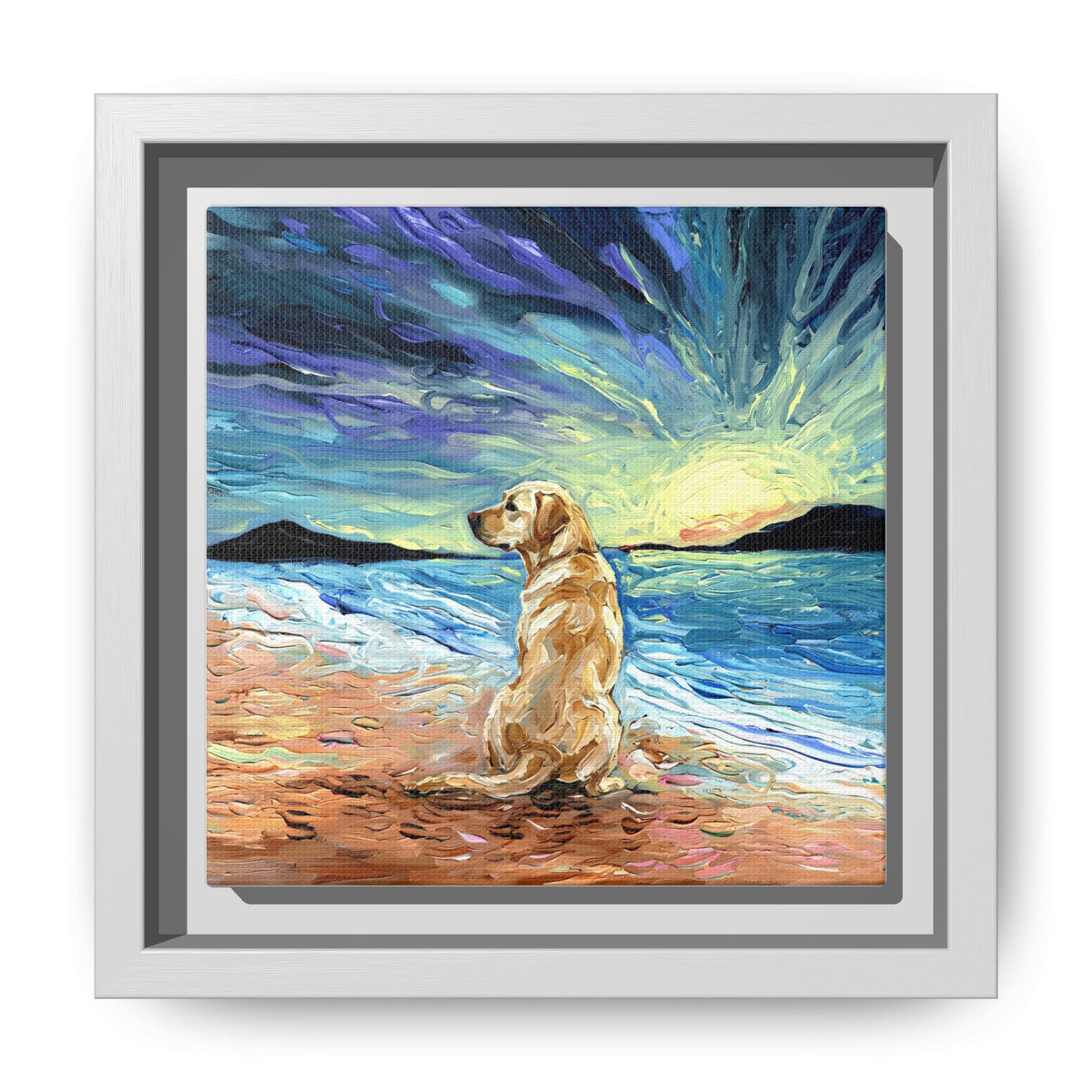 "Beach Day - Yellow Labrador 2" Framed Canvas Wall Art