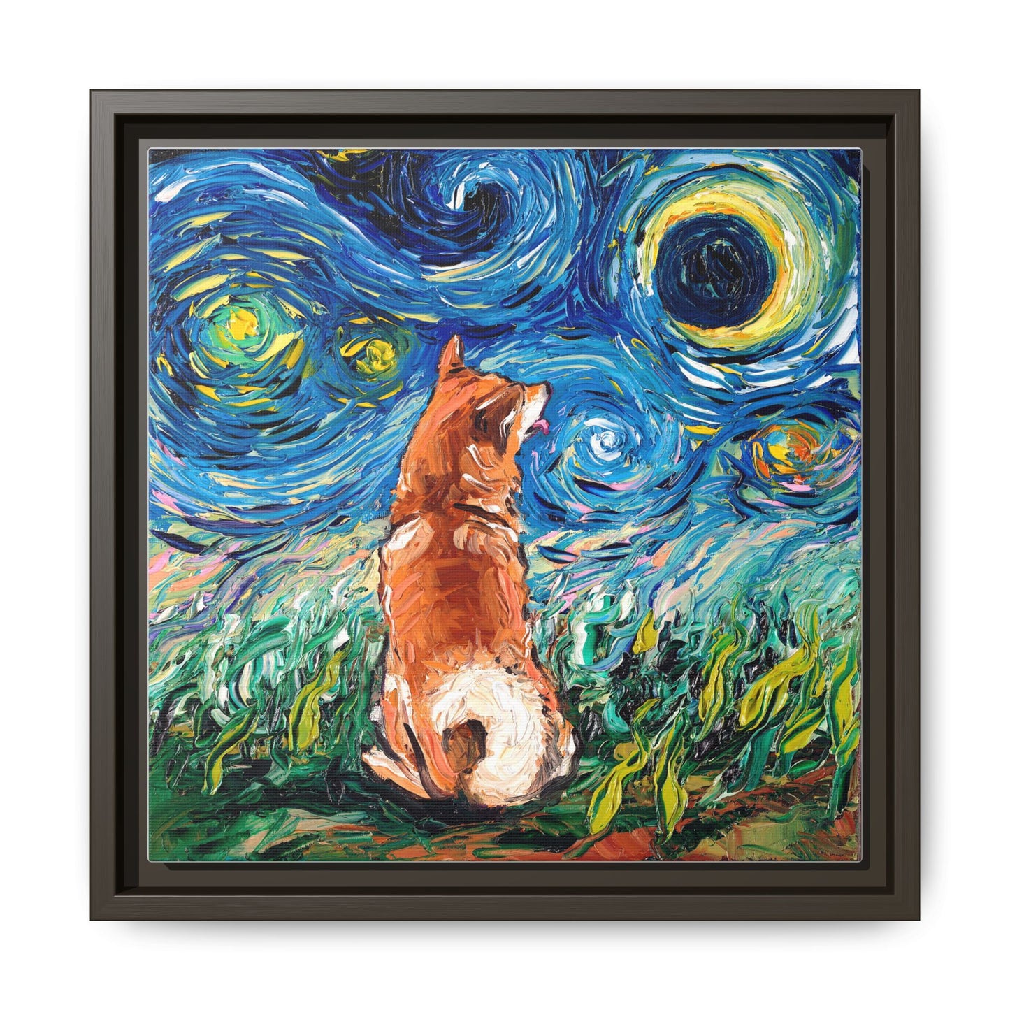 "Shiba Inu Night" Framed Canvas Wall Art