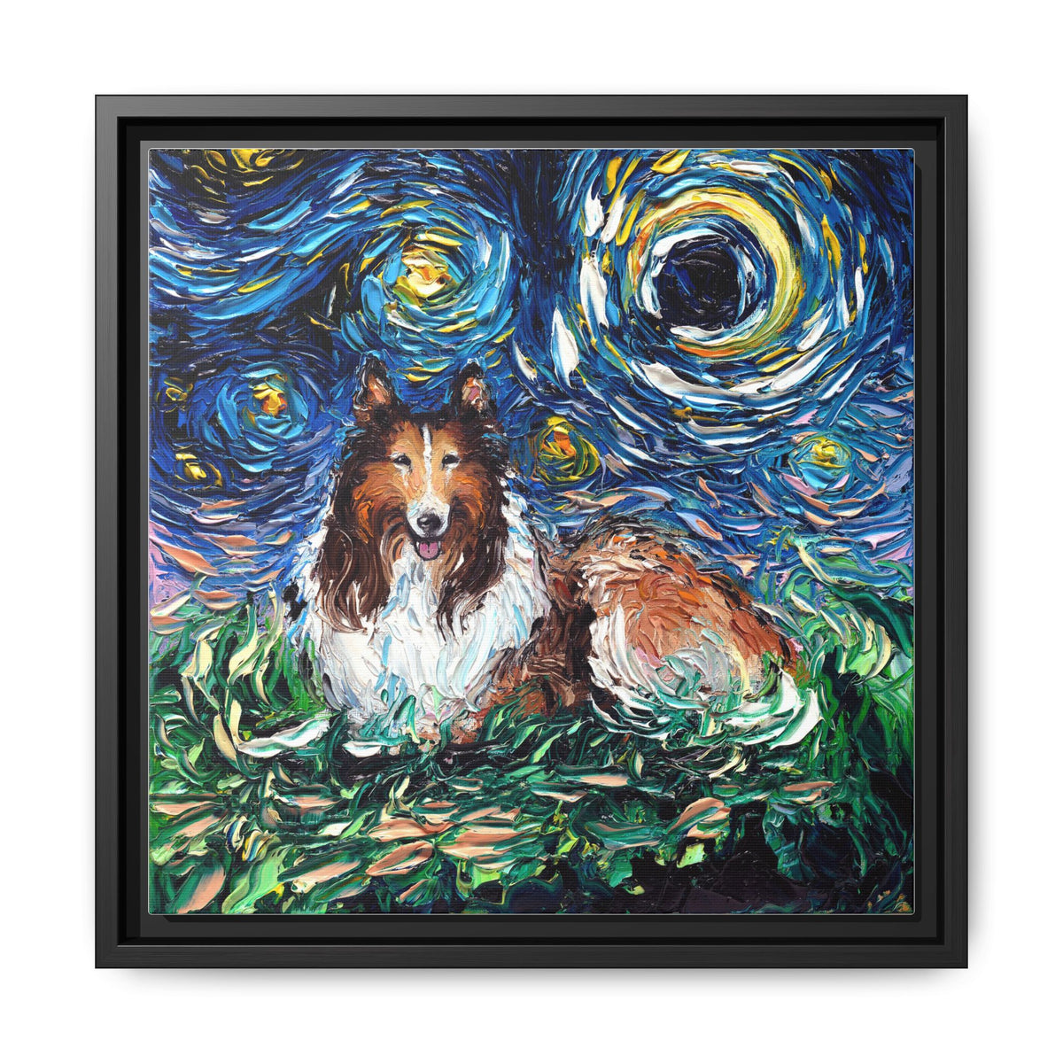 "Collie Night" Framed Canvas Wall Art